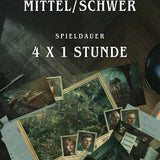 Asylum: Karte, Fotografien und Ermittlungsunterlagen. Schwierigkeitsgrad mittel bis schwer, Spieldauer viermal eine Stunde.