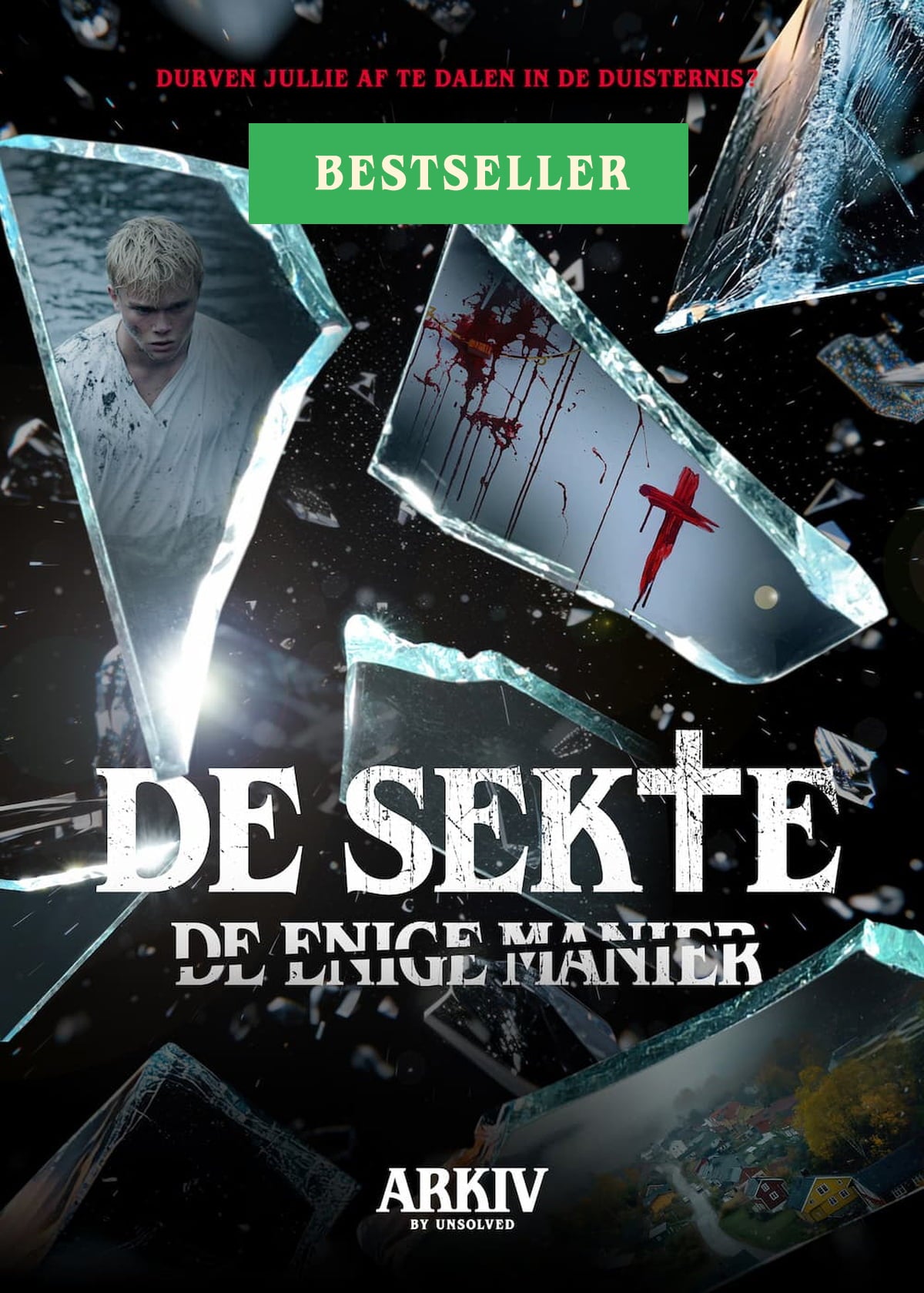 De Sekte – De enige manier van Arkiv by Unsolved met foto's en een mes achter gebroken glas. BESTSELLER